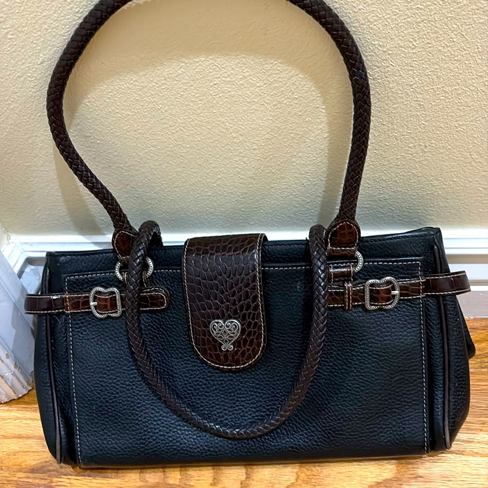 Brighton Tote Shoulder Handbag Quilted Black Pebble Leather